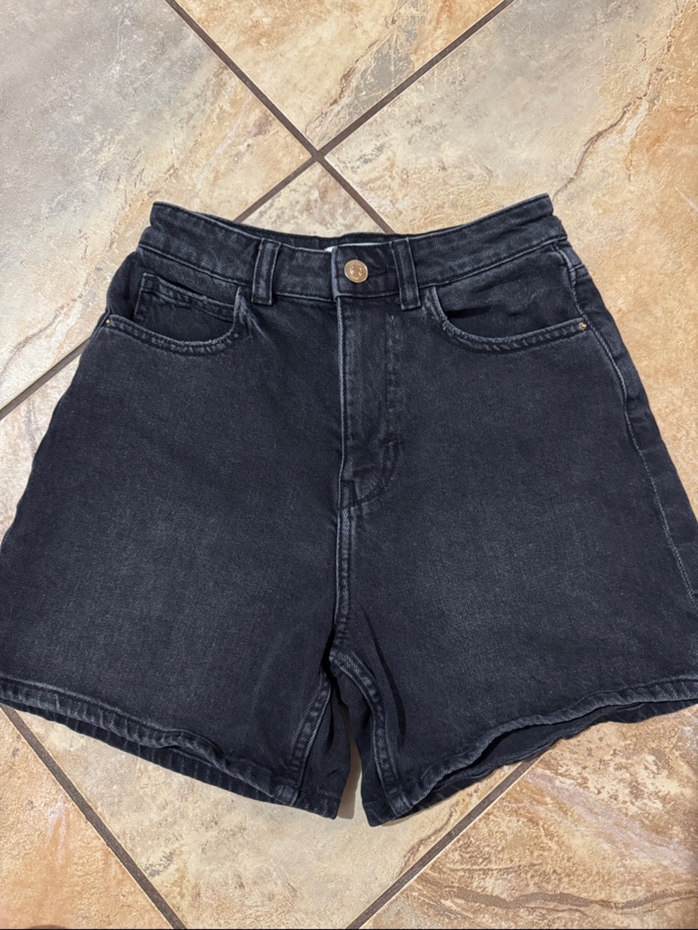 Zara Black High-Rise Denim Shorts